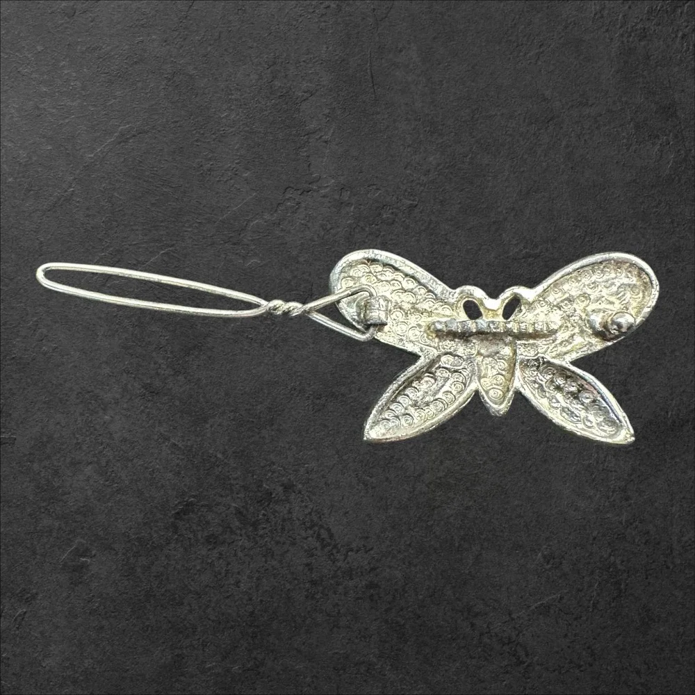 Unmarked‎ Butterfly Hair Clip/Barrette.Silver Toned Glitter Enamel Y2K Fairycore